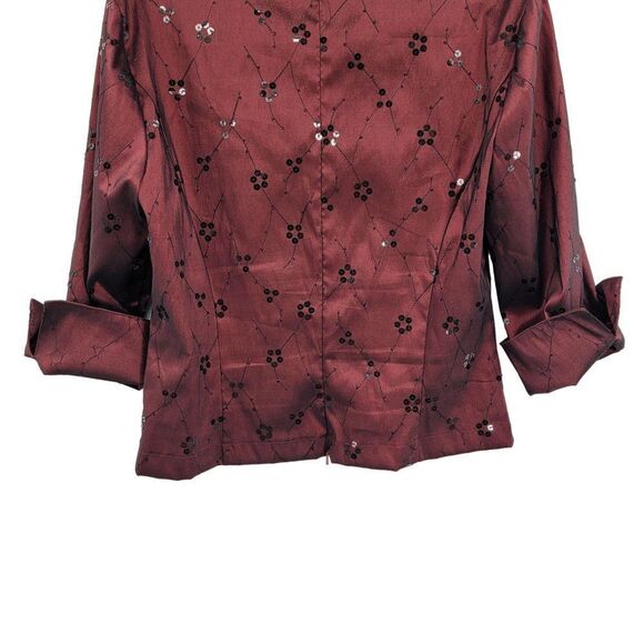 Vintage 90s Cachet Blouse 14 Oxblood Sequin Embroidered Rhinestone Buttons Glam - Picture 10 of 10